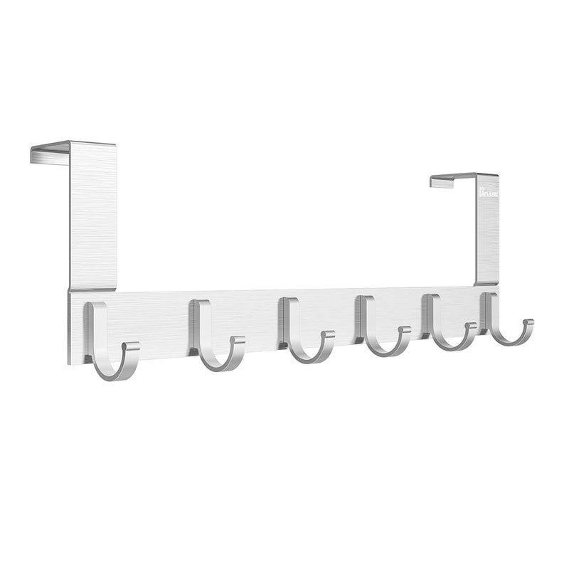 Anjuer Door Hooks Hanger Rack, Aluminum Utility Organizer Holder for Kithchen Bathroom, 6 Hooks Over The Door Hanger Silver - Image 1